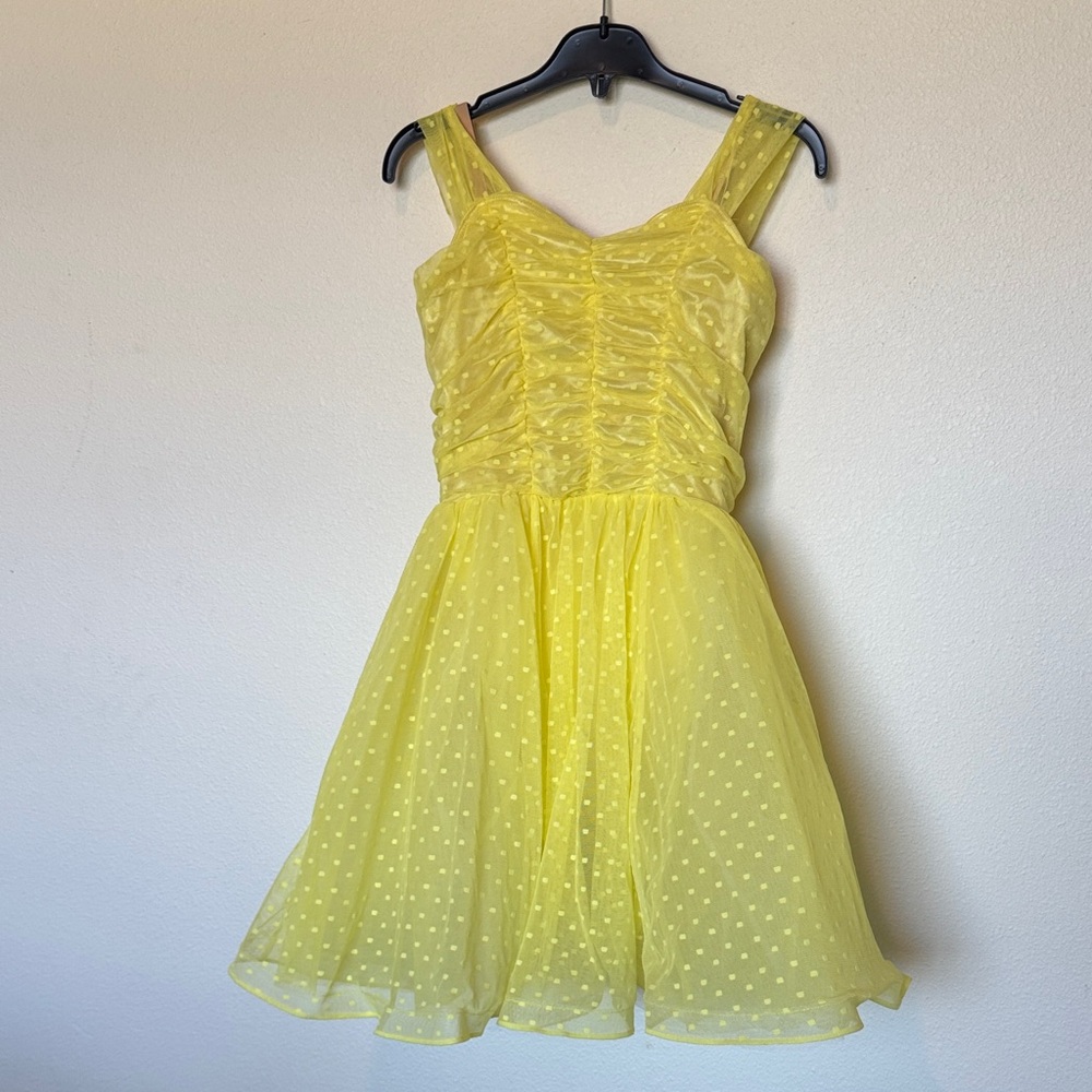 Weissman Yellow Polka Dot Tulle Dance Dress